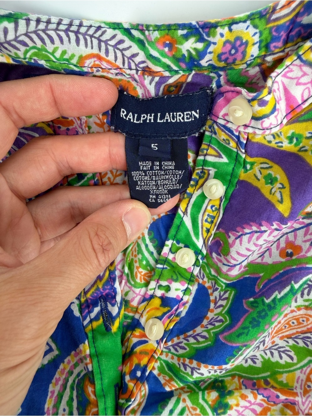 Ralph Lauren Girls Size 5 Paisley Floral Popover Top 100% Cotton Boho Shirt - Picture 3 of 4